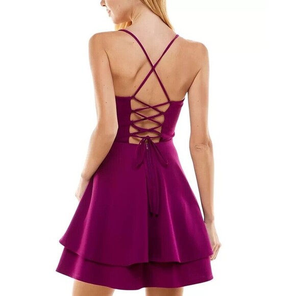 City Studios Women Juniors' Sweetheart-Neckline Fit & Flare Dress Purple 3/4 - Picture 2 of 9